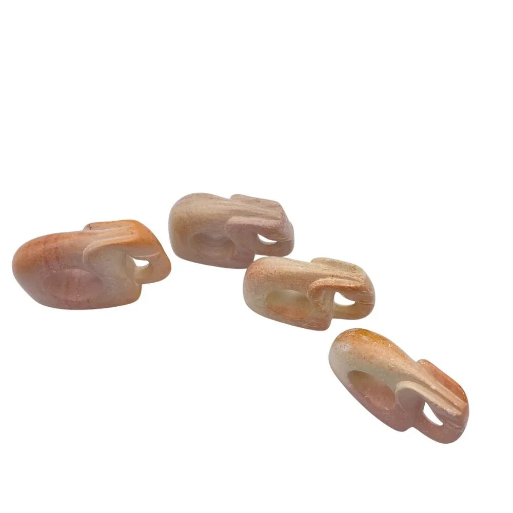 Kenyan Soapstone hand carved Elephant napkin rings set of four tableware dinnerw